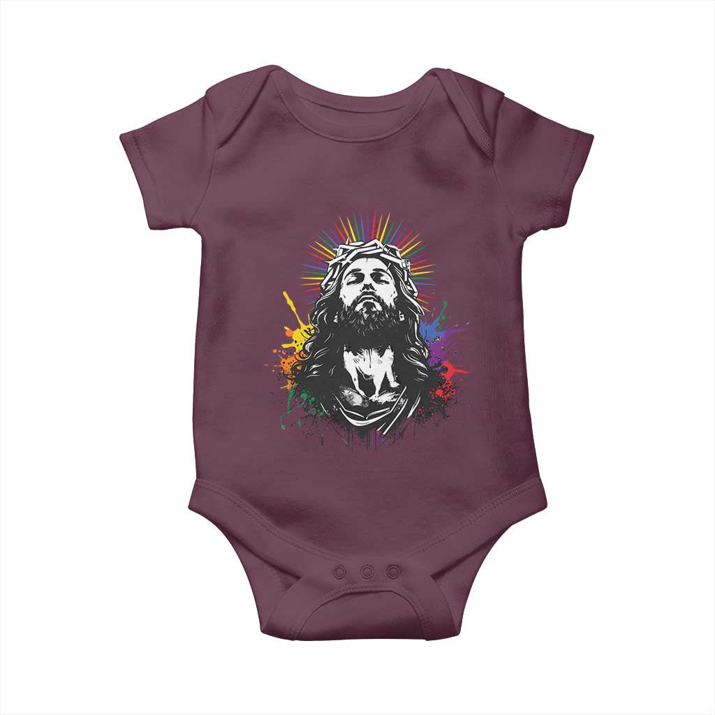 Funny LGBT Gay Pride Jesus Rainbow Flag Christian Baby Onesie