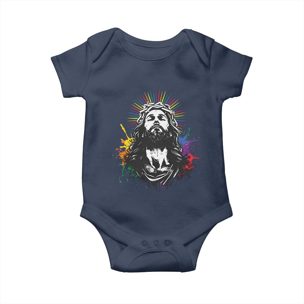 Funny LGBT Gay Pride Jesus Rainbow Flag Christian Baby Onesie