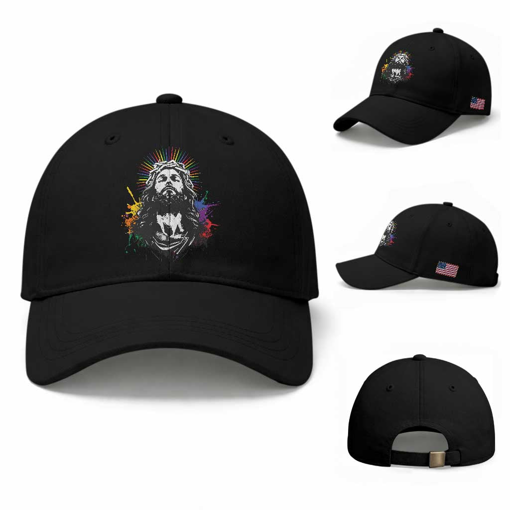 Funny LGBT Gay Pride Jesus Rainbow Flag Christian Baseball Cap