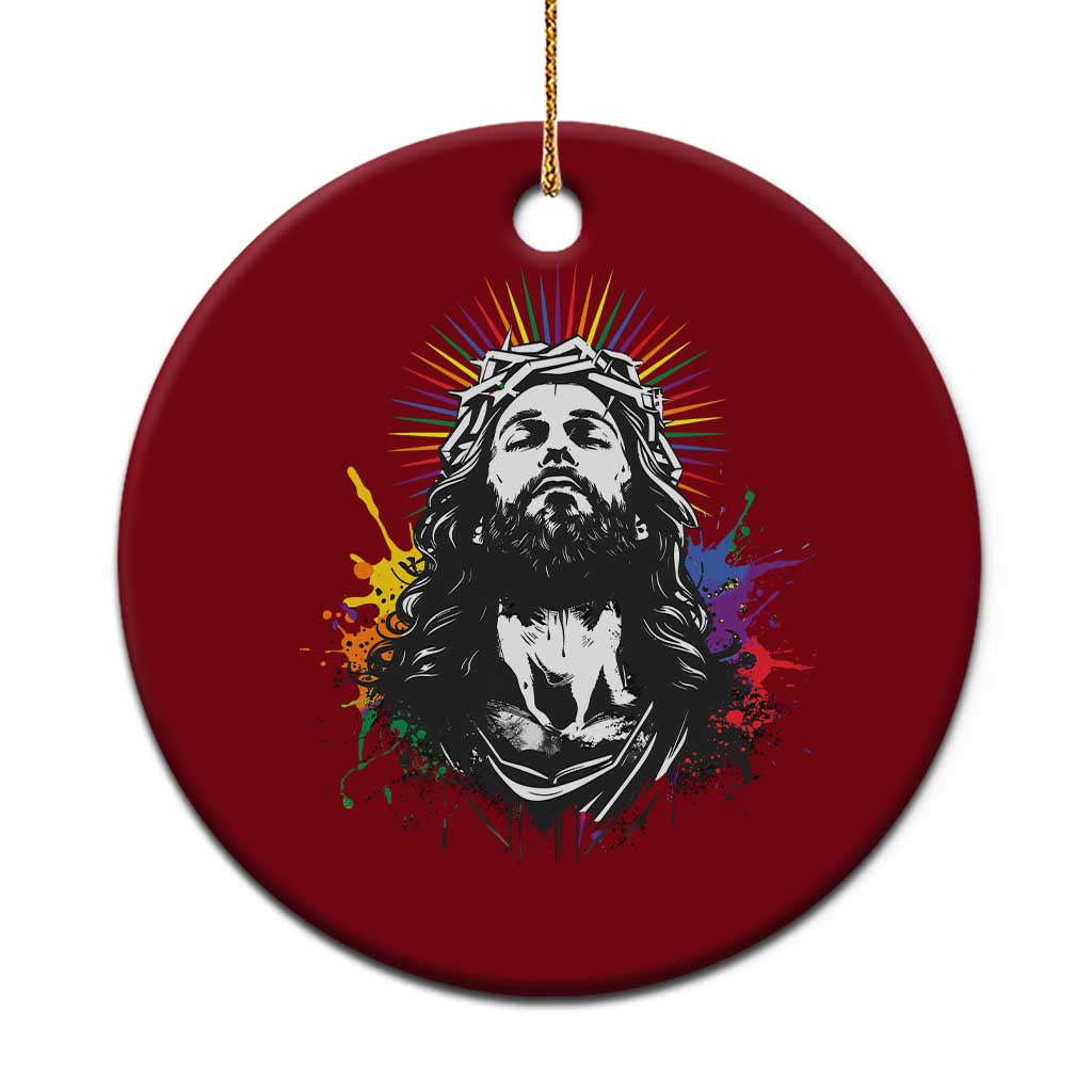Funny LGBT Gay Pride Jesus Rainbow Flag Christian Ceramic Ornament - Wonder Print Shop