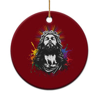 Funny LGBT Gay Pride Jesus Rainbow Flag Christian Ceramic Ornament - Wonder Print Shop