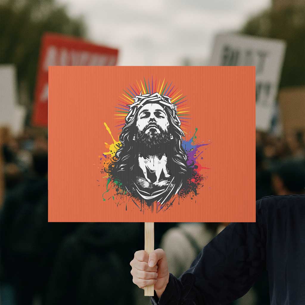 Funny LGBT Gay Pride Jesus Rainbow Flag Christian Protest Sign - Wonder Print Shop