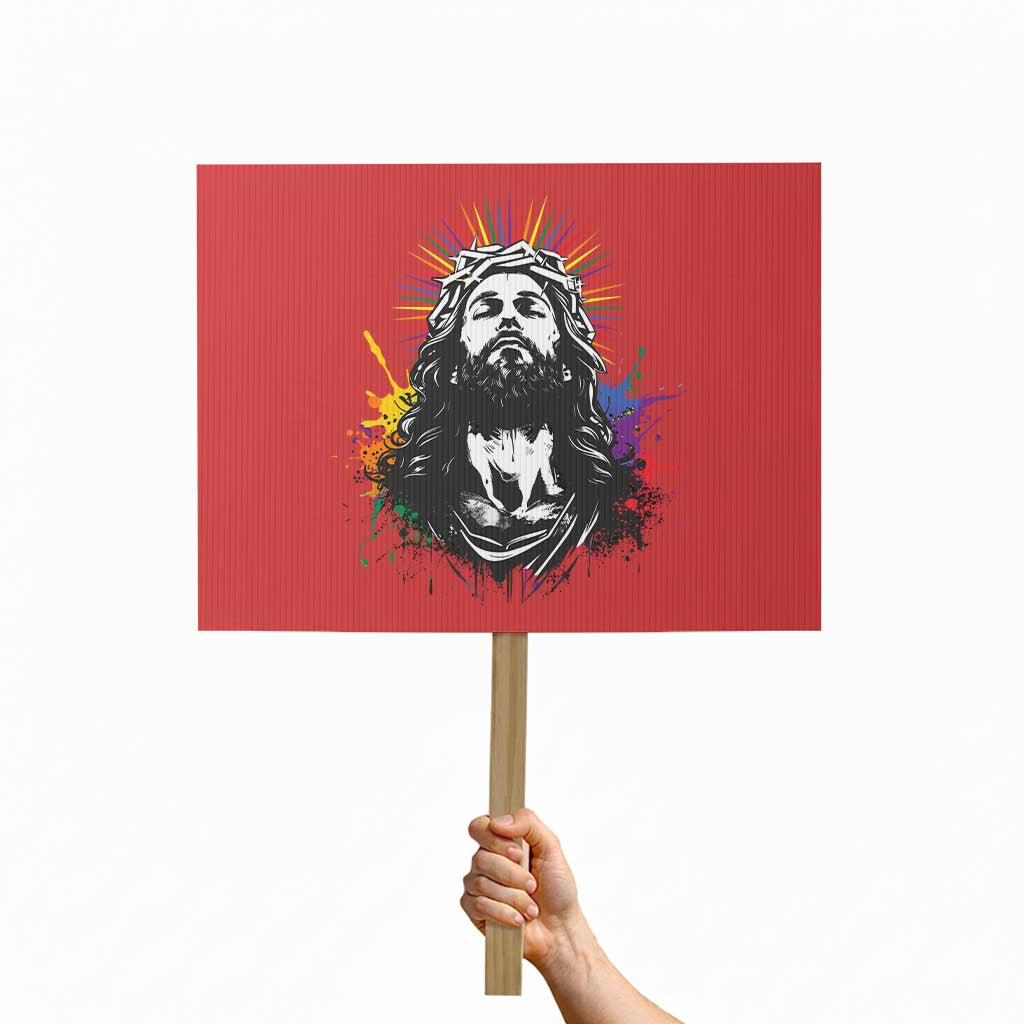Funny LGBT Gay Pride Jesus Rainbow Flag Christian Protest Sign - Wonder Print Shop
