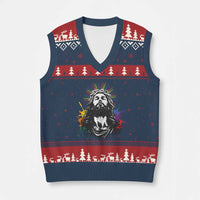 Funny LGBT Gay Pride Jesus Rainbow Flag Christian V-Neck Knit Sweater Vest - Wonder Print Shop