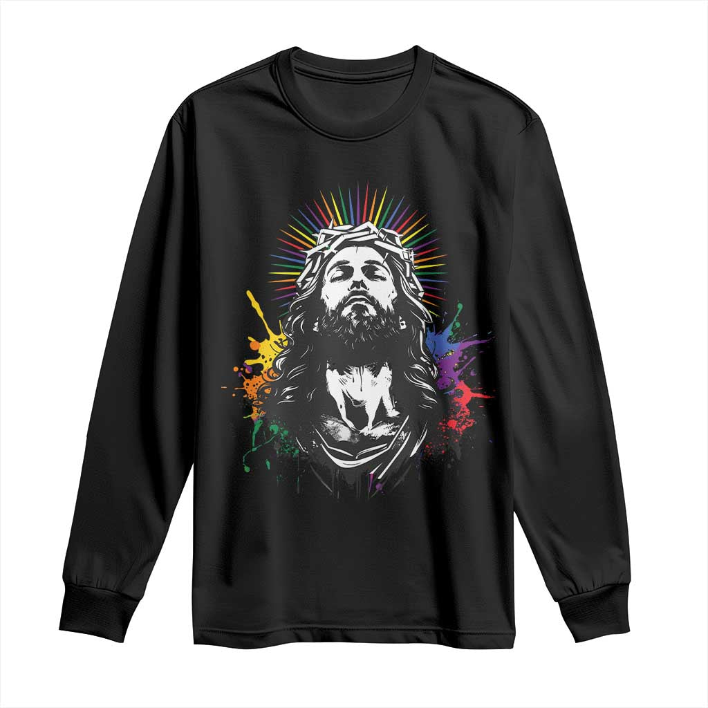 Funny LGBT Gay Pride Jesus Rainbow Flag Christian Long Sleeve Shirt