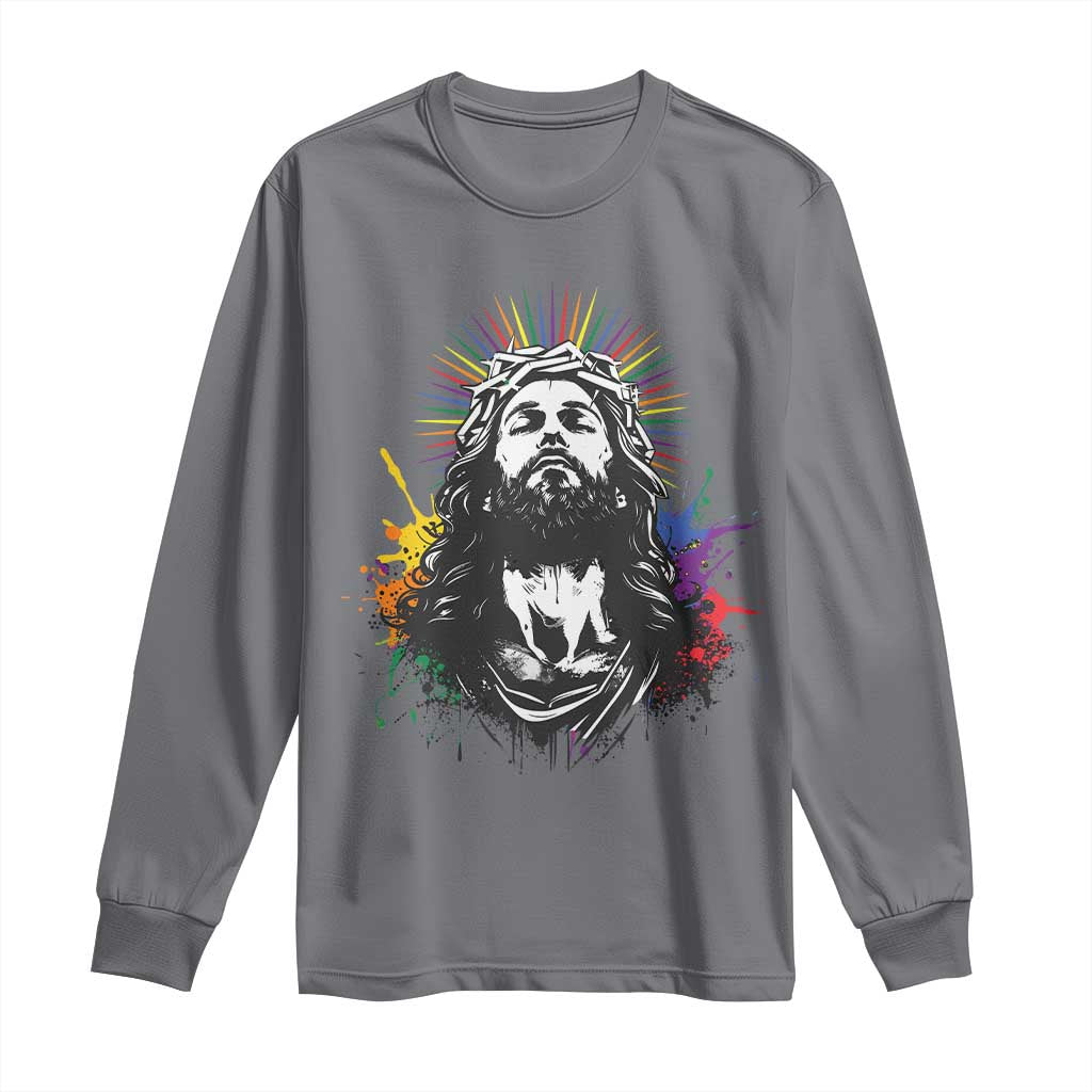 Funny LGBT Gay Pride Jesus Rainbow Flag Christian Long Sleeve Shirt