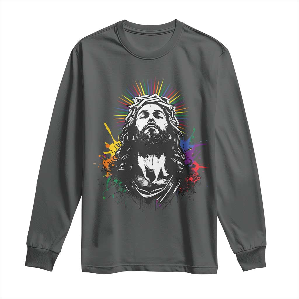 Funny LGBT Gay Pride Jesus Rainbow Flag Christian Long Sleeve Shirt