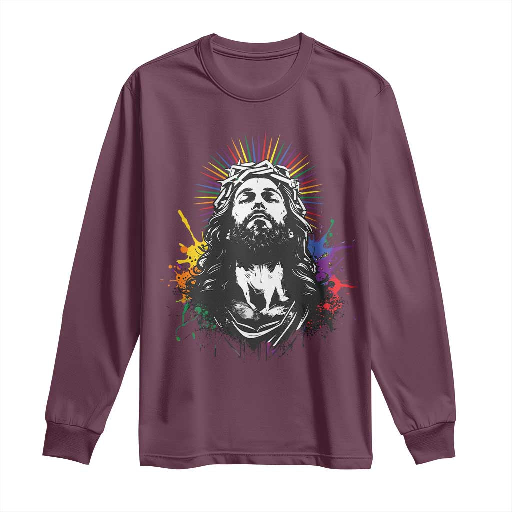 Funny LGBT Gay Pride Jesus Rainbow Flag Christian Long Sleeve Shirt