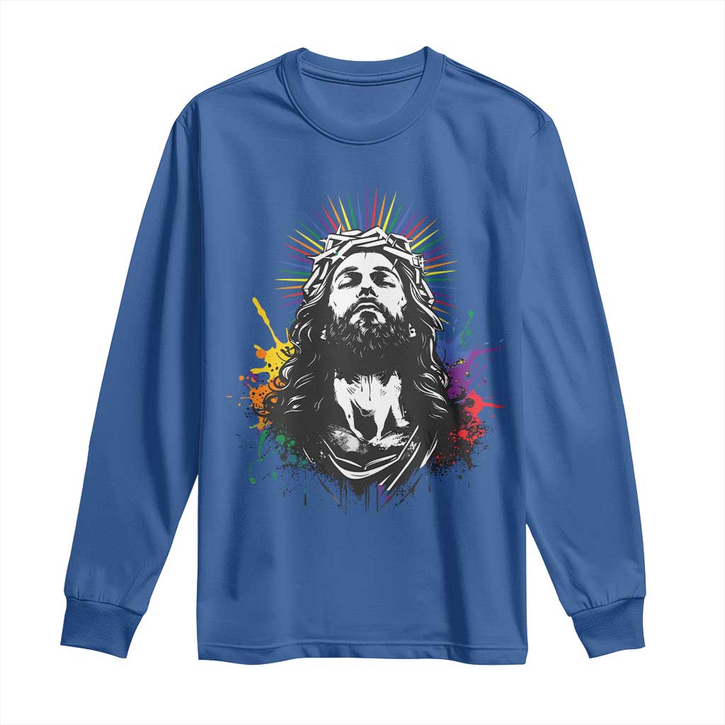 Funny LGBT Gay Pride Jesus Rainbow Flag Christian Long Sleeve Shirt