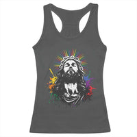 Funny LGBT Gay Pride Jesus Rainbow Flag Christian Racerback Tank Top