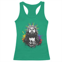 Funny LGBT Gay Pride Jesus Rainbow Flag Christian Racerback Tank Top