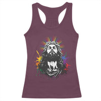 Funny LGBT Gay Pride Jesus Rainbow Flag Christian Racerback Tank Top