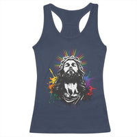 Funny LGBT Gay Pride Jesus Rainbow Flag Christian Racerback Tank Top