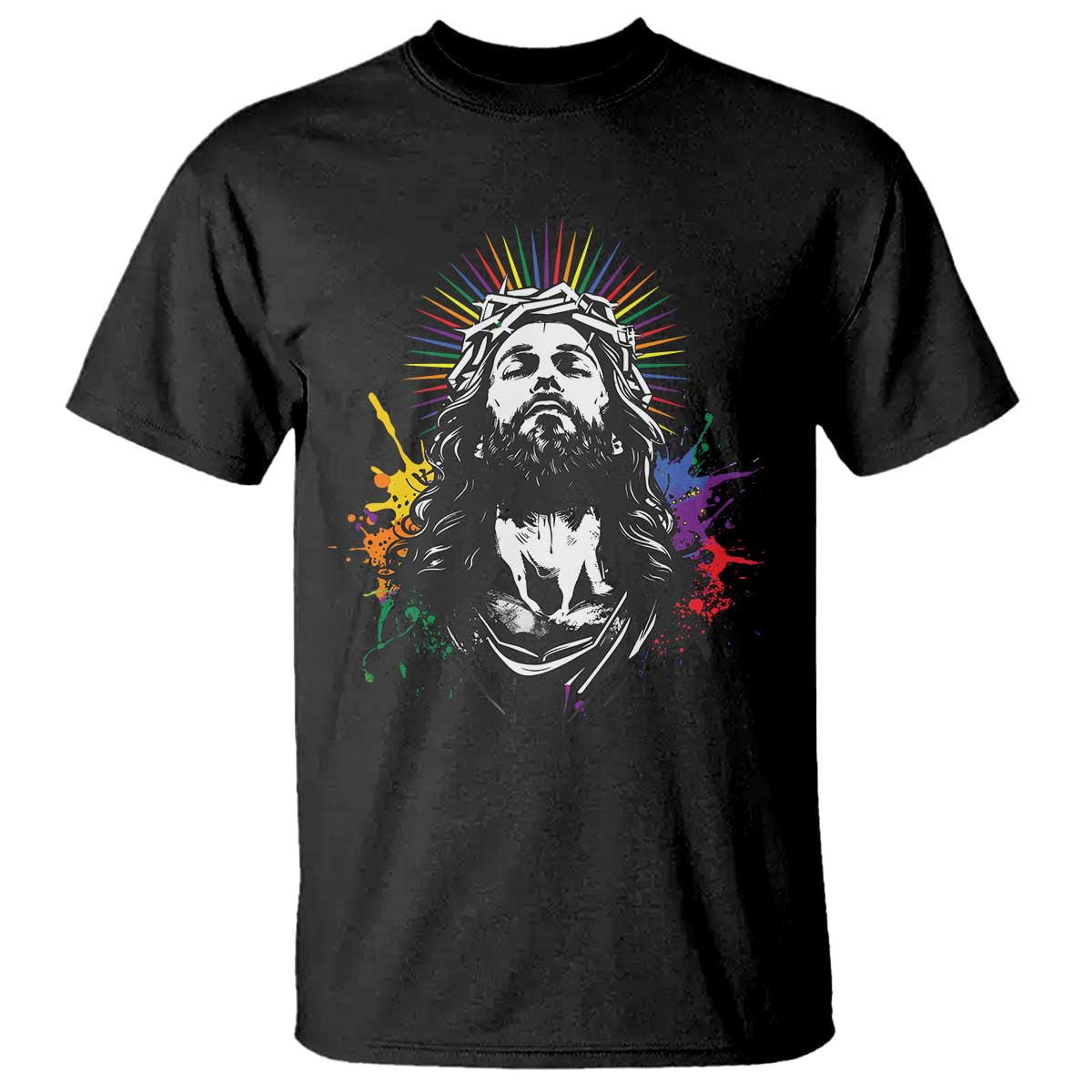 Funny LGBT Gay Pride Jesus Rainbow Flag Christian T Shirt