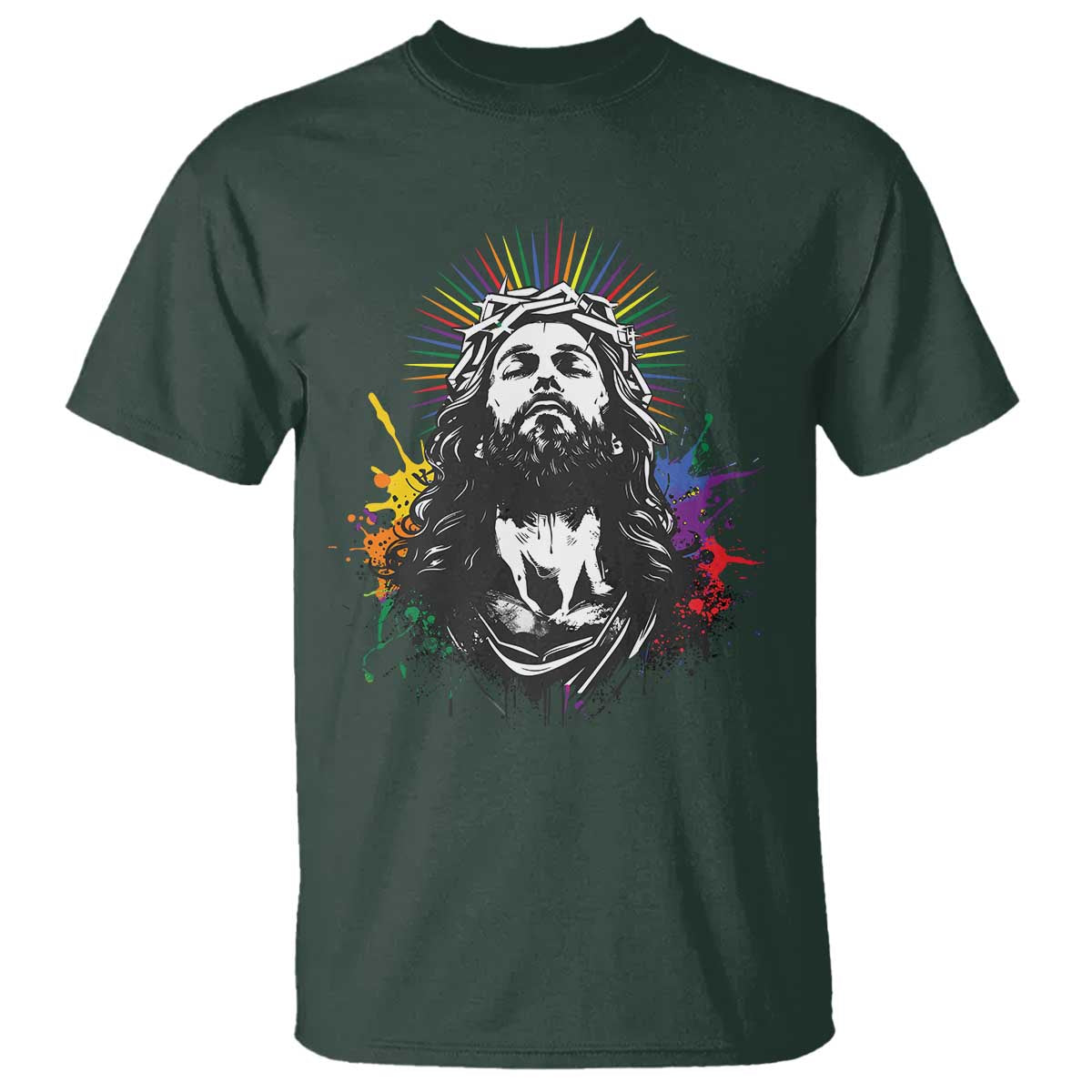 Funny LGBT Gay Pride Jesus Rainbow Flag Christian T Shirt