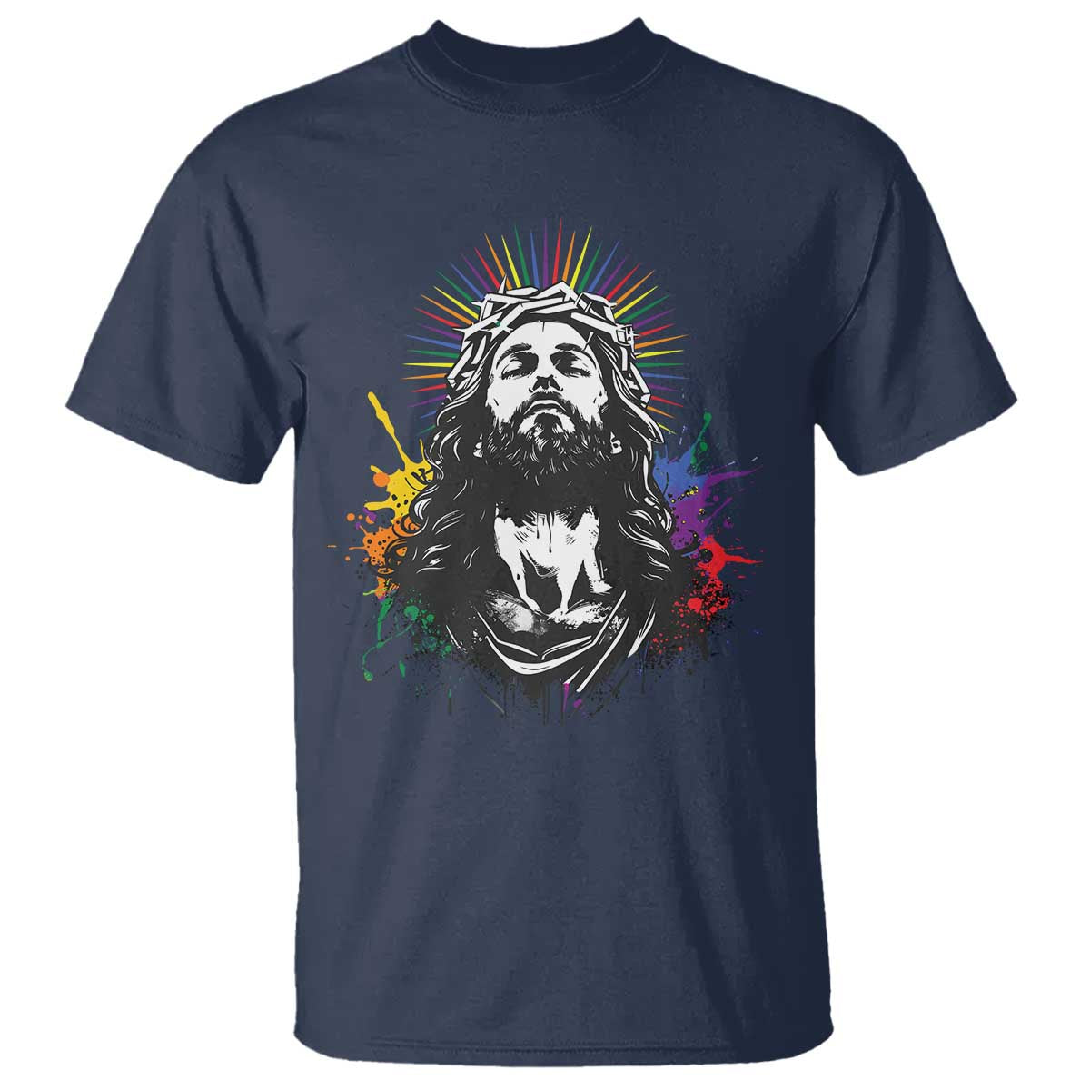 Funny LGBT Gay Pride Jesus Rainbow Flag Christian T Shirt
