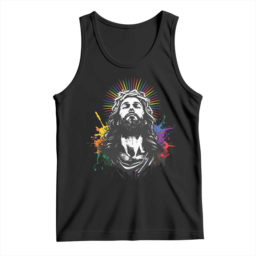 Funny LGBT Gay Pride Jesus Rainbow Flag Christian Tank Top