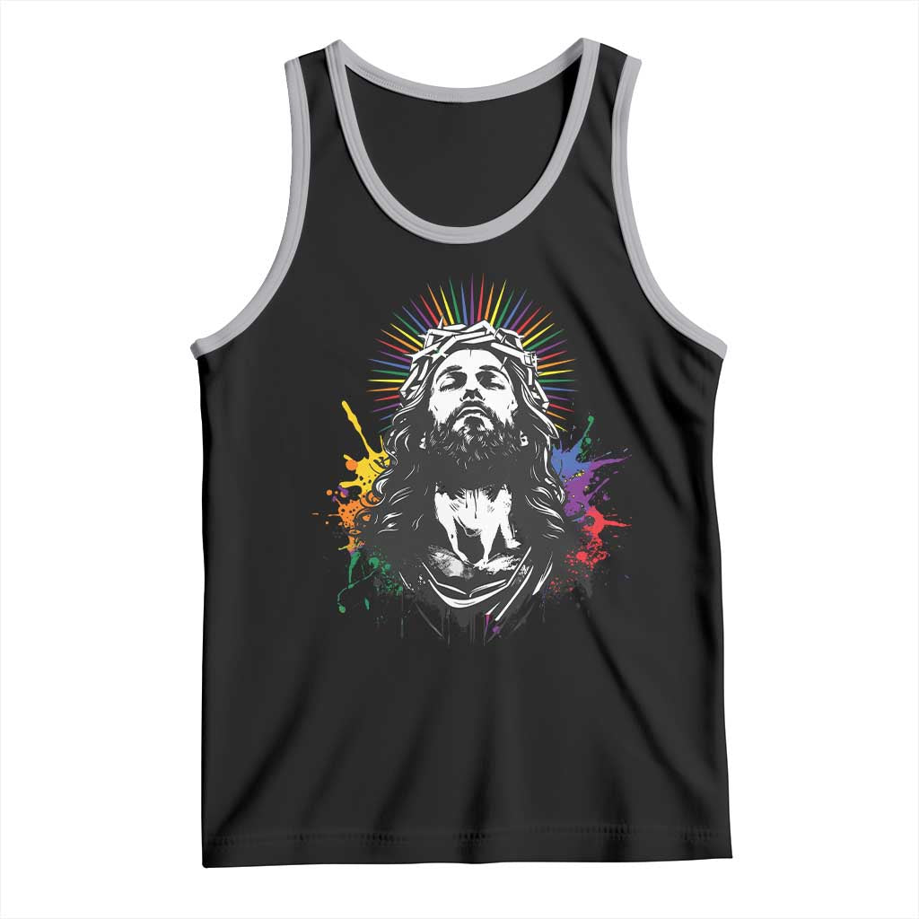 Funny LGBT Gay Pride Jesus Rainbow Flag Christian Tank Top