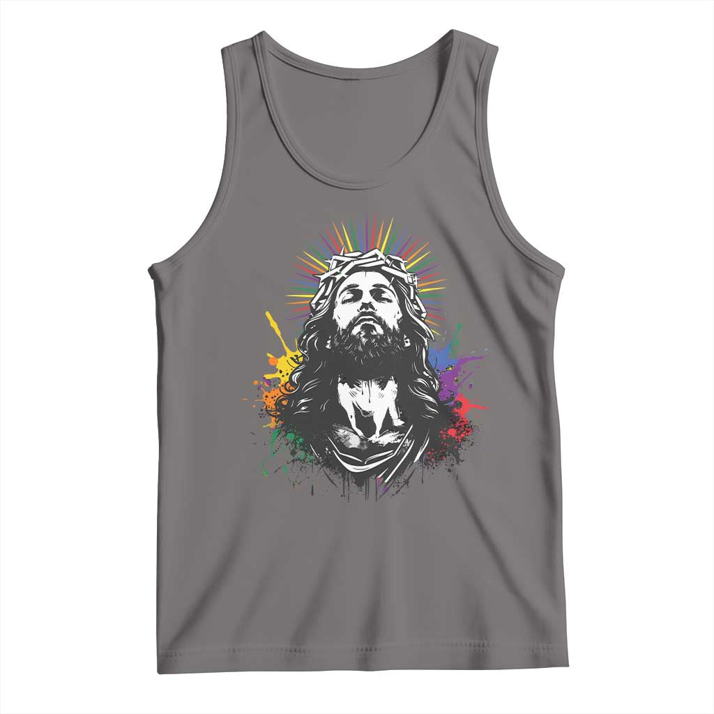 Funny LGBT Gay Pride Jesus Rainbow Flag Christian Tank Top