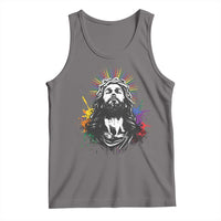 Funny LGBT Gay Pride Jesus Rainbow Flag Christian Tank Top
