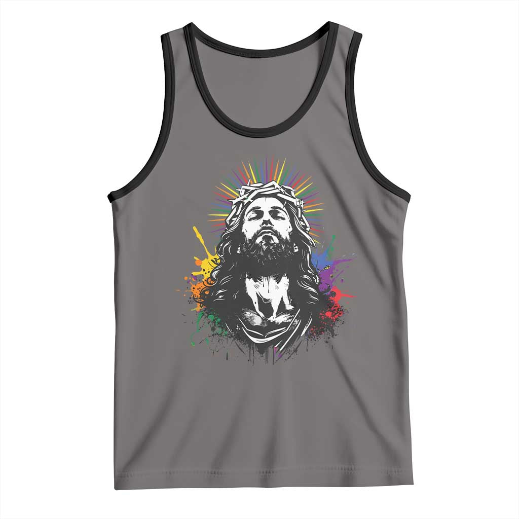 Funny LGBT Gay Pride Jesus Rainbow Flag Christian Tank Top