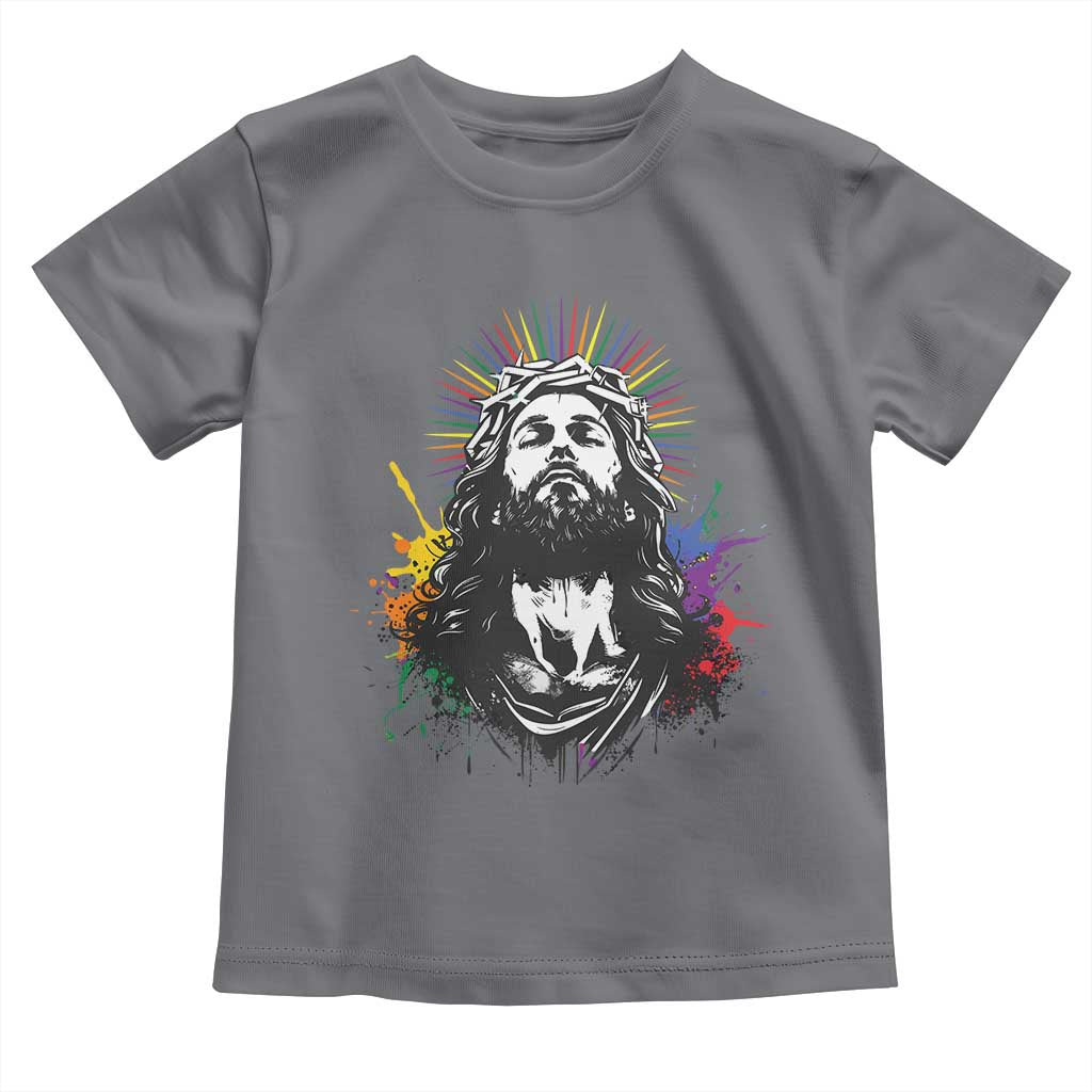 Funny LGBT Gay Pride Jesus Rainbow Flag Christian Toddler T Shirt