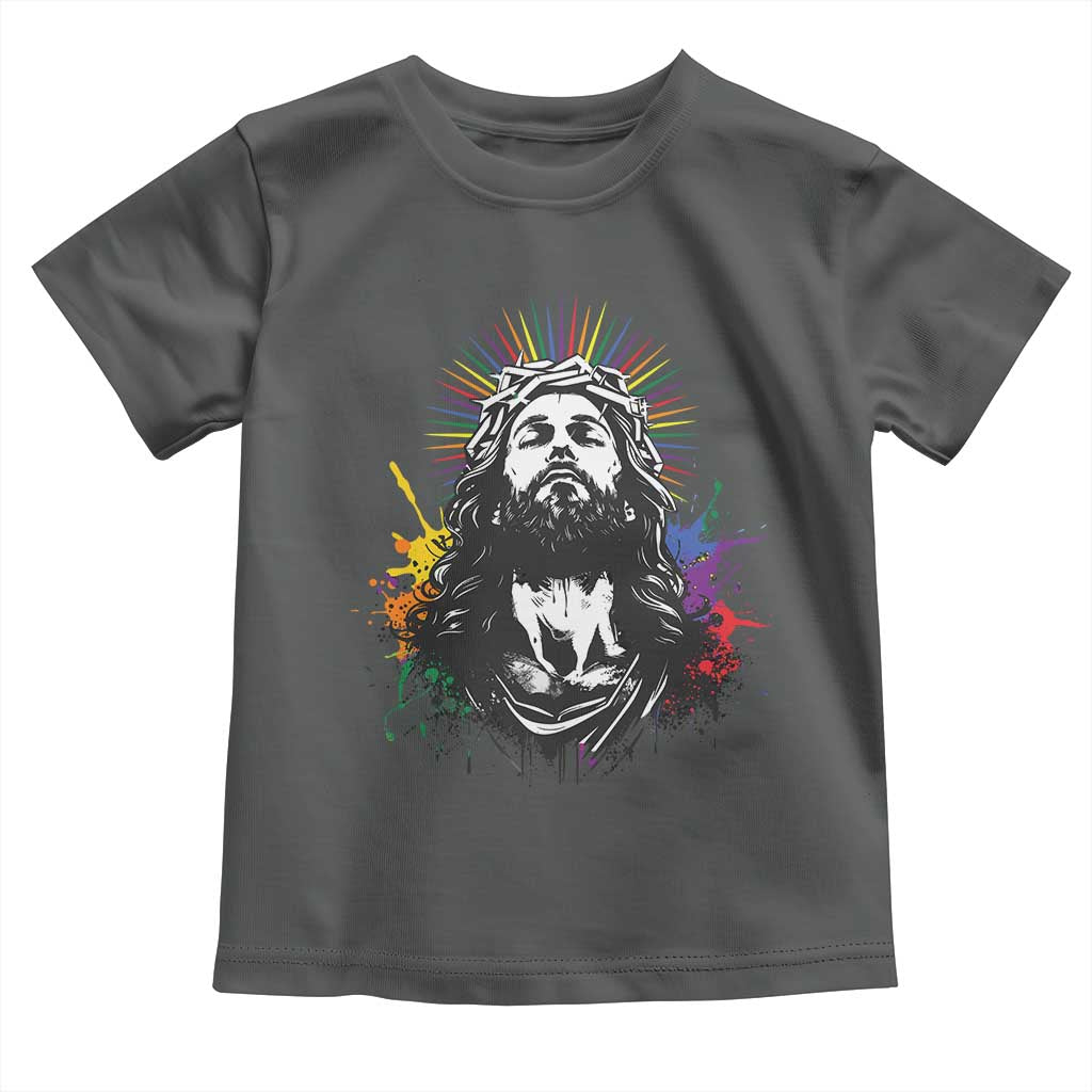 Funny LGBT Gay Pride Jesus Rainbow Flag Christian Toddler T Shirt