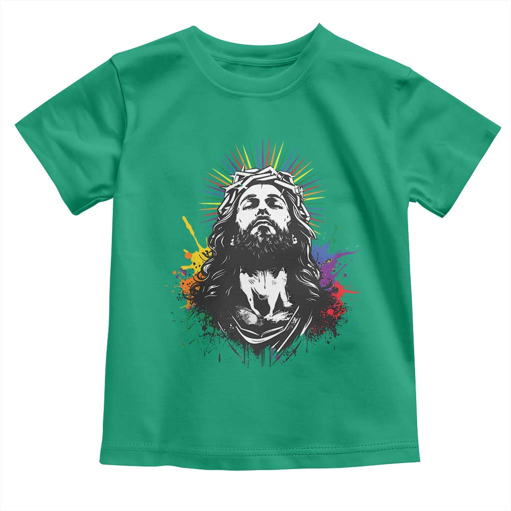 Funny LGBT Gay Pride Jesus Rainbow Flag Christian Toddler T Shirt