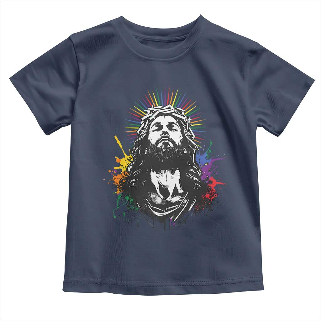 Funny LGBT Gay Pride Jesus Rainbow Flag Christian Toddler T Shirt