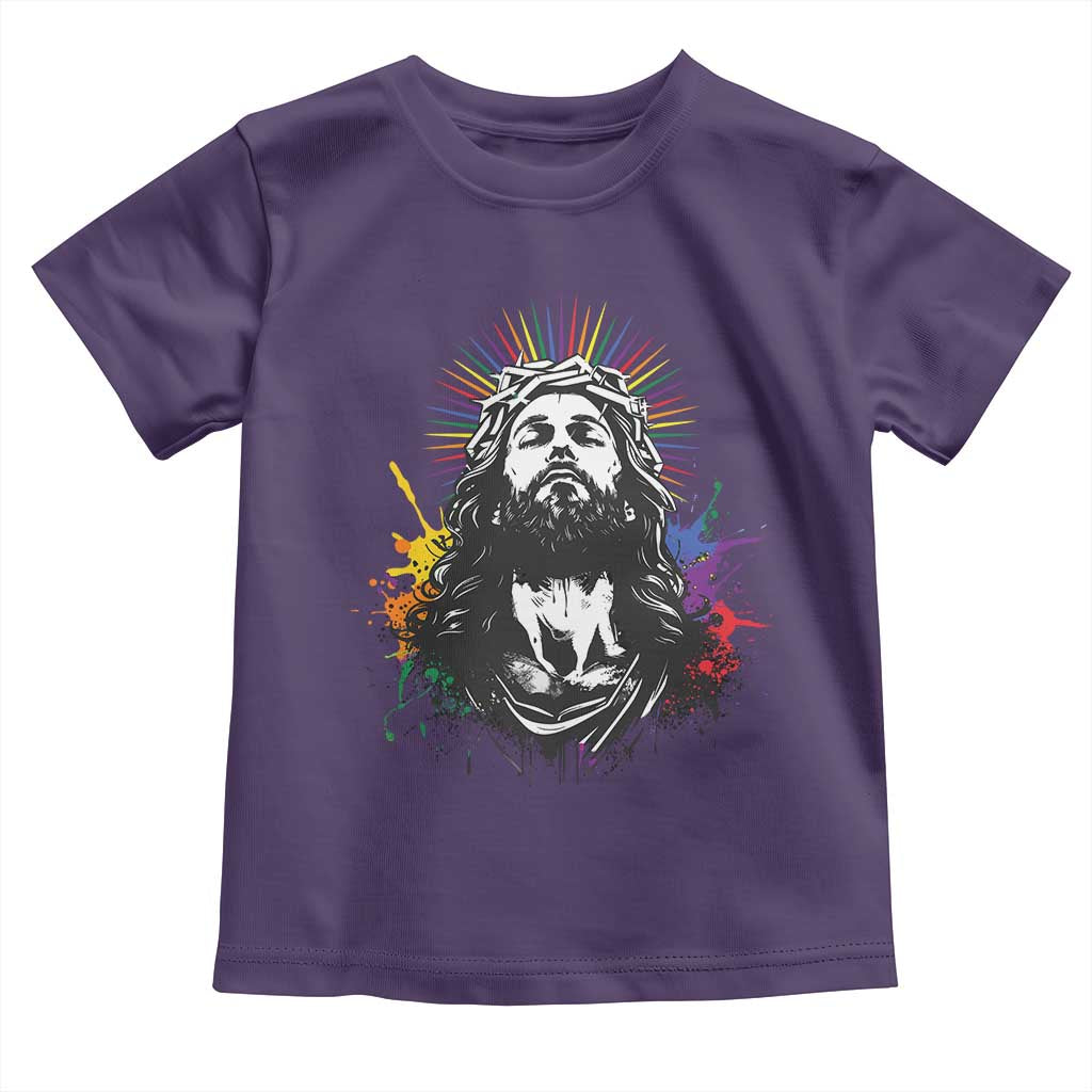 Funny LGBT Gay Pride Jesus Rainbow Flag Christian Toddler T Shirt