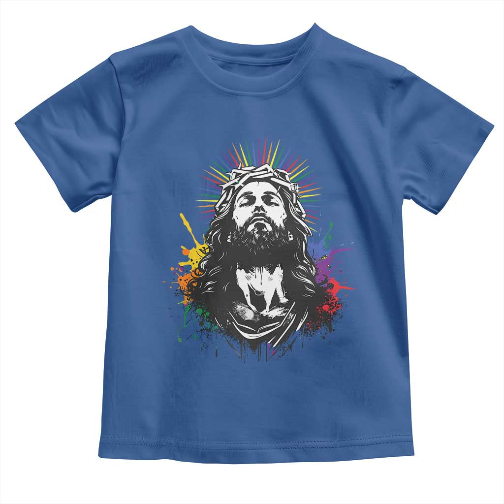 Funny LGBT Gay Pride Jesus Rainbow Flag Christian Toddler T Shirt