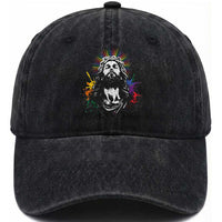 Funny LGBT Gay Pride Jesus Rainbow Flag Christian Washed Cotton Baseball Cap