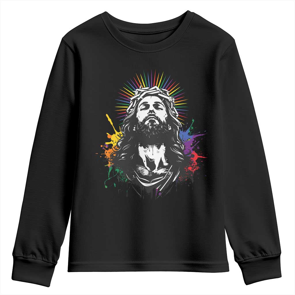 Funny LGBT Gay Pride Jesus Rainbow Flag Christian Youth Sweatshirt