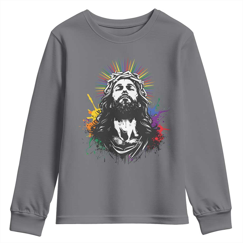 Funny LGBT Gay Pride Jesus Rainbow Flag Christian Youth Sweatshirt