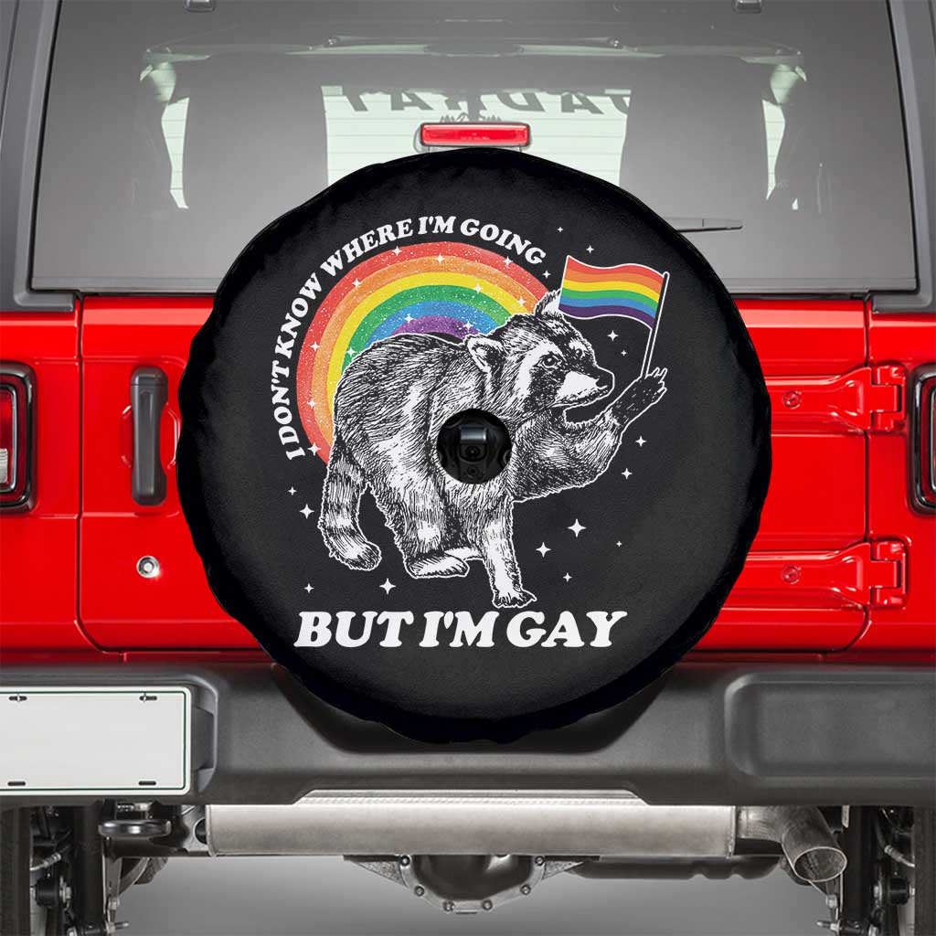Funny Pride LGBT Racoon Spare Tire Cover I Don't Know Where I'm Going But I'm Gay Rainbow