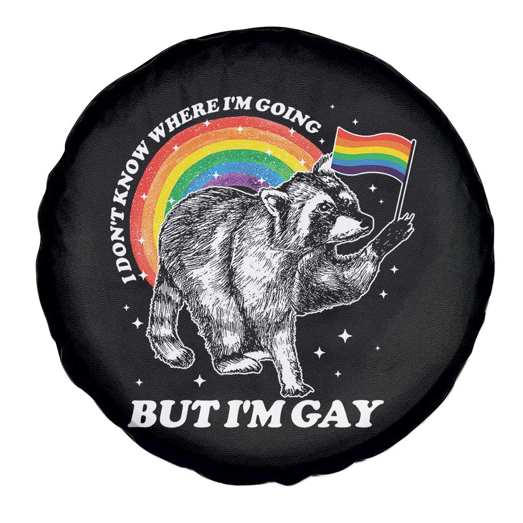 Funny Pride LGBT Racoon Spare Tire Cover I Don't Know Where I'm Going But I'm Gay Rainbow