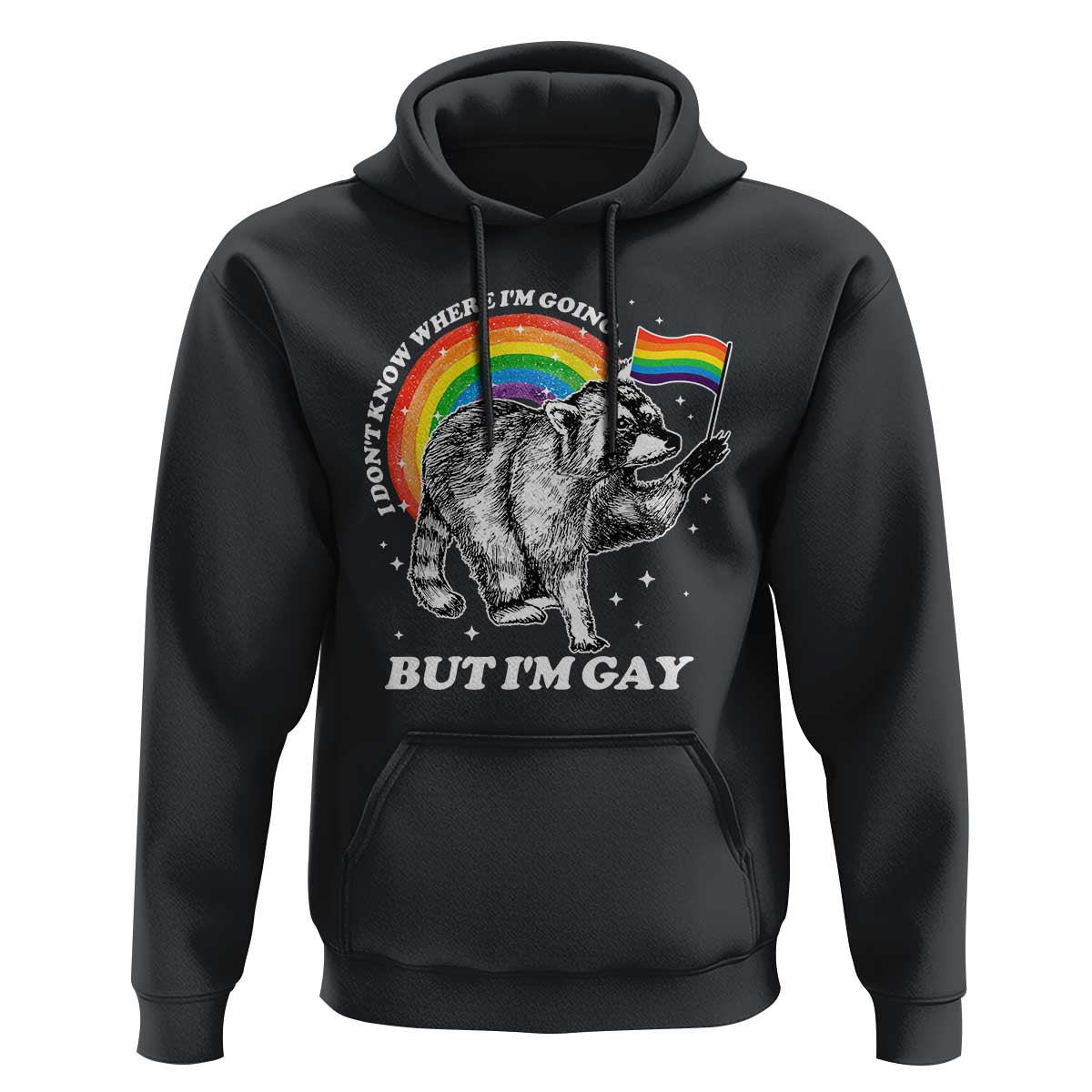 Funny Pride LGBT Racoon Hoodie I Don't Know Where I'm Going But I'm Gay Rainbow