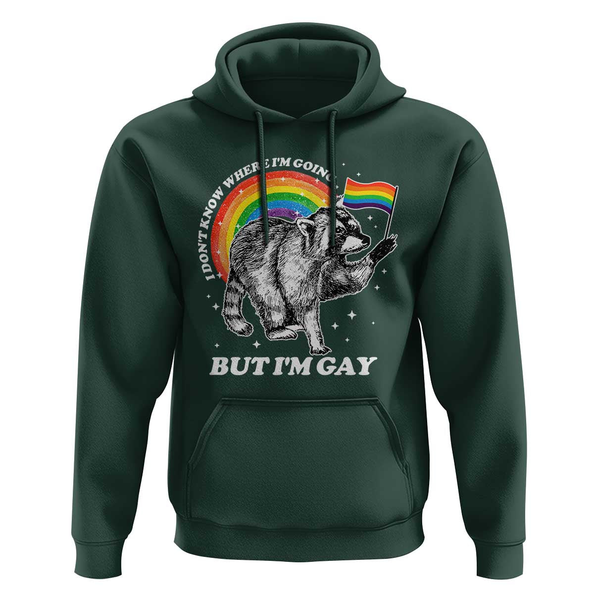 Funny Pride LGBT Racoon Hoodie I Don't Know Where I'm Going But I'm Gay Rainbow