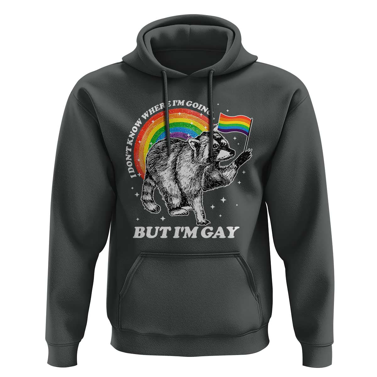 Funny Pride LGBT Racoon Hoodie I Don't Know Where I'm Going But I'm Gay Rainbow