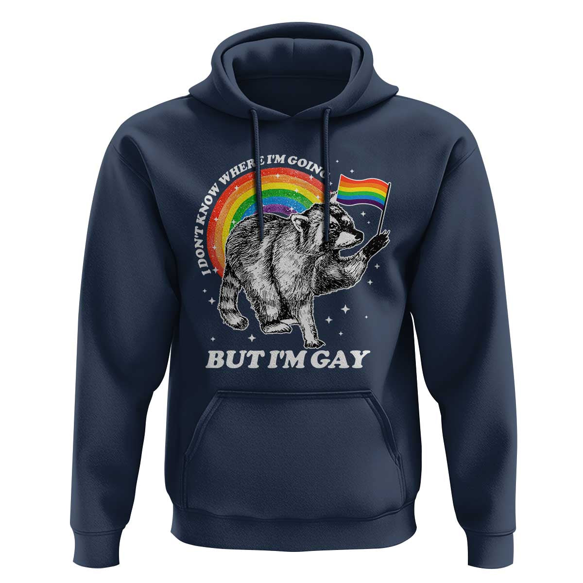 Funny Pride LGBT Racoon Hoodie I Don't Know Where I'm Going But I'm Gay Rainbow