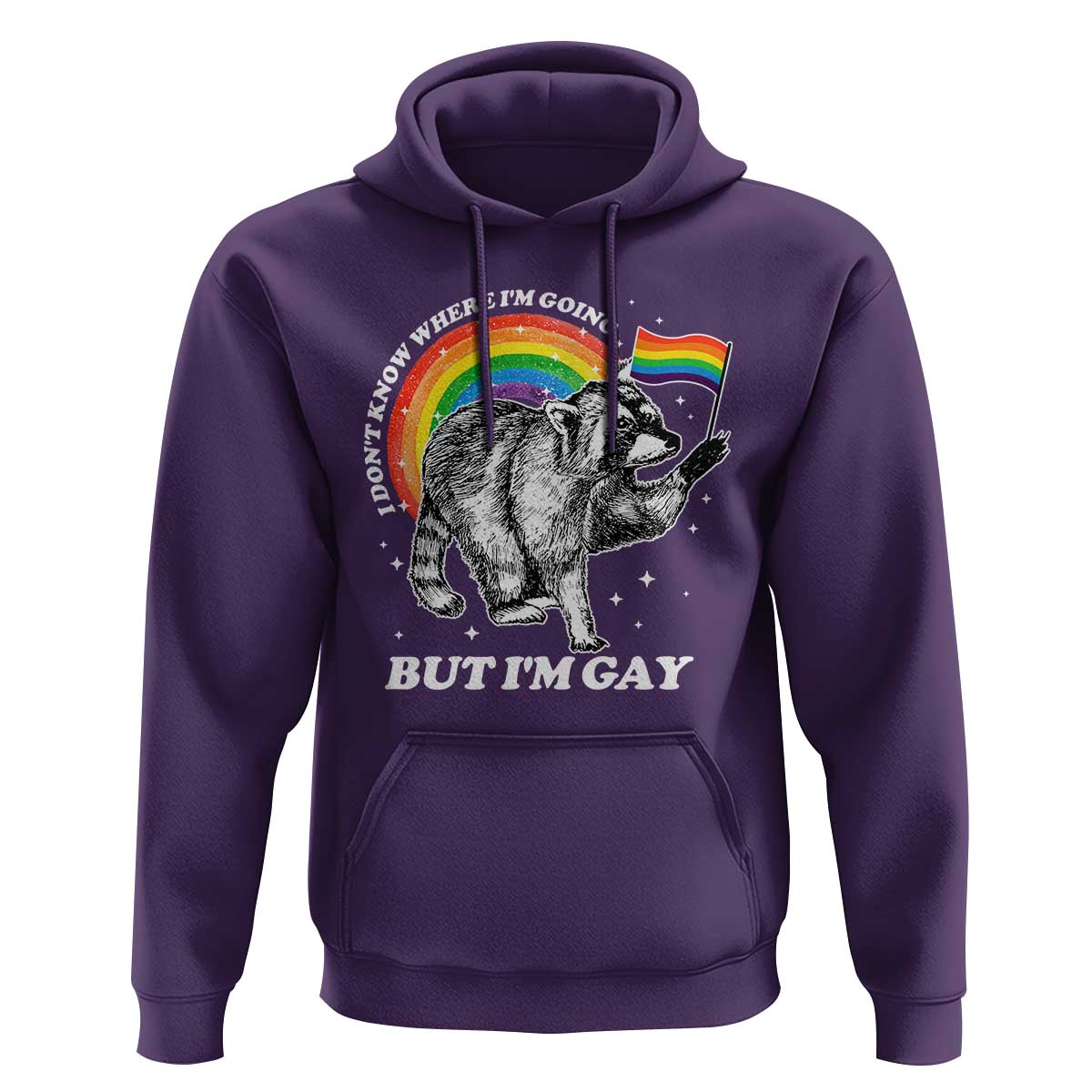 Funny Pride LGBT Racoon Hoodie I Don't Know Where I'm Going But I'm Gay Rainbow