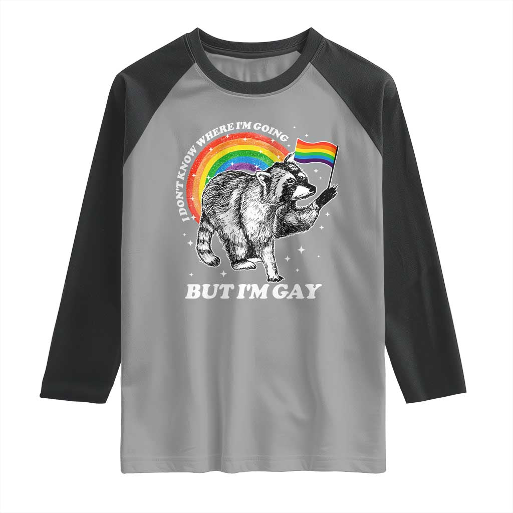 Funny Pride LGBT Racoon Raglan Shirt I Don't Know Where I'm Going But I'm Gay Rainbow