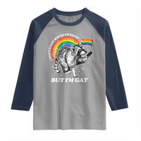 Funny Pride LGBT Racoon Raglan Shirt I Don't Know Where I'm Going But I'm Gay Rainbow