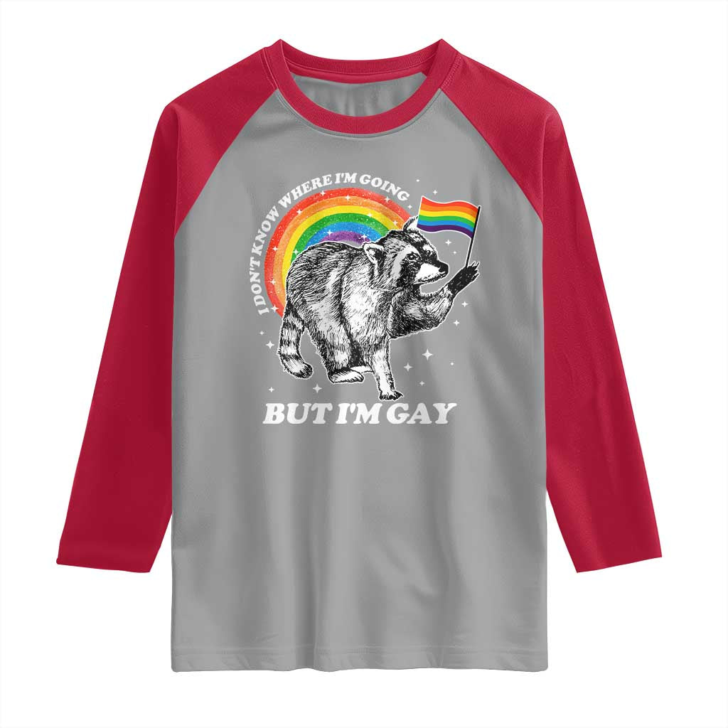 Funny Pride LGBT Racoon Raglan Shirt I Don't Know Where I'm Going But I'm Gay Rainbow