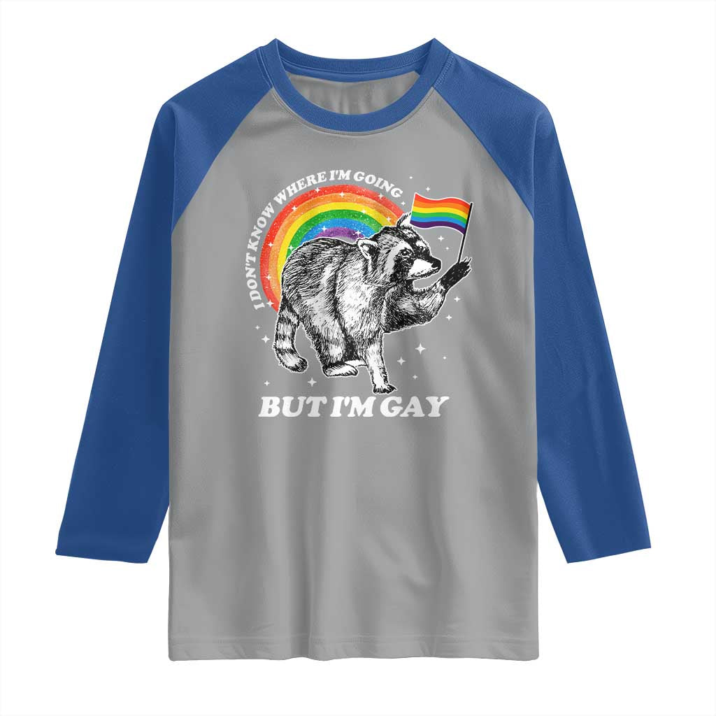 Funny Pride LGBT Racoon Raglan Shirt I Don't Know Where I'm Going But I'm Gay Rainbow
