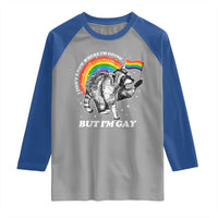Funny Pride LGBT Racoon Raglan Shirt I Don't Know Where I'm Going But I'm Gay Rainbow
