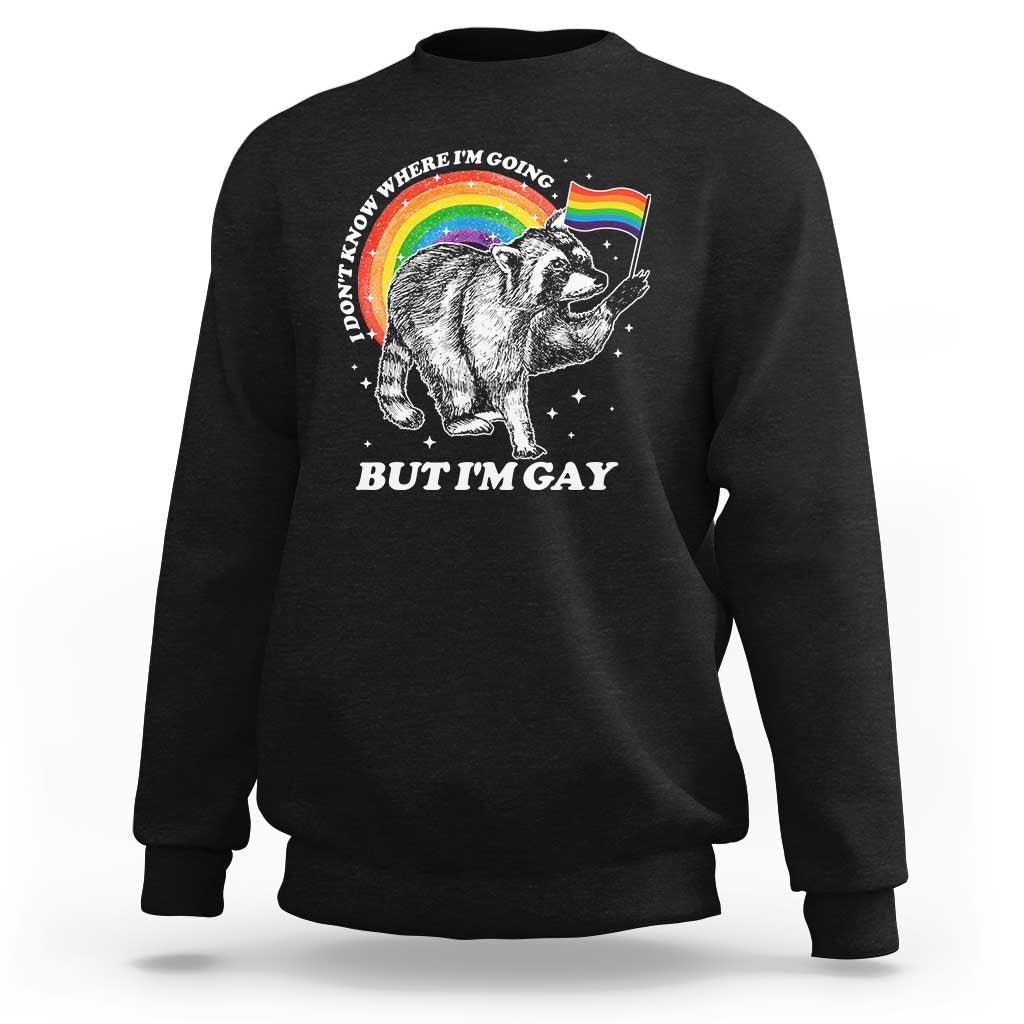 Funny Pride LGBT Racoon Sweatshirt I Don't Know Where I'm Going But I'm Gay Rainbow