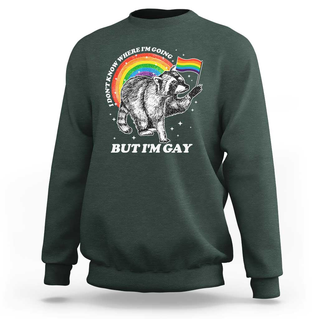 Funny Pride LGBT Racoon Sweatshirt I Don't Know Where I'm Going But I'm Gay Rainbow