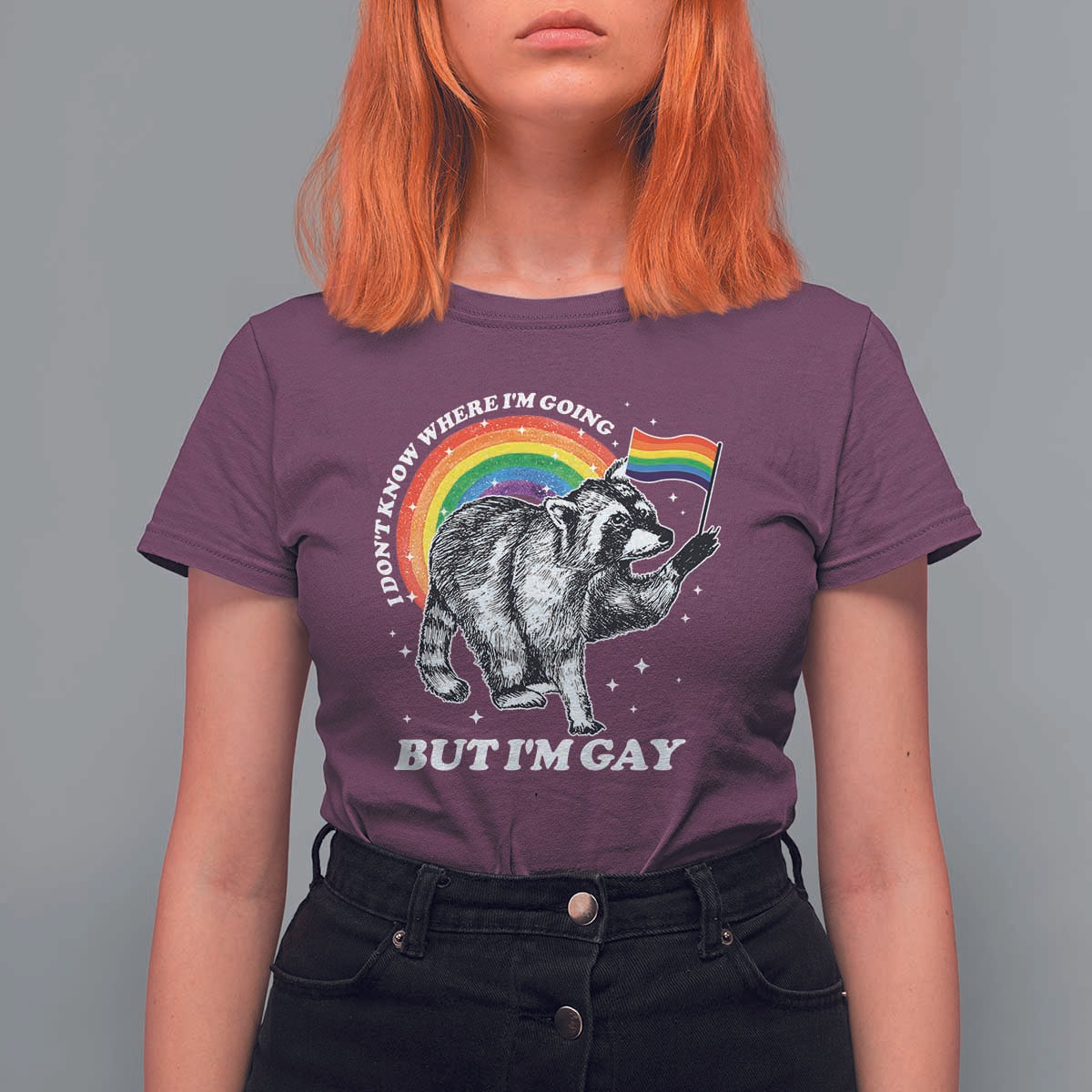 Funny Pride LGBT Racoon T Shirt For Women I Don't Know Where I'm Going But I'm Gay Rainbow