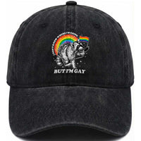 Funny Pride LGBT Racoon Washed Cotton Baseball Cap I Don't Know Where I'm Going But I'm Gay Rainbow